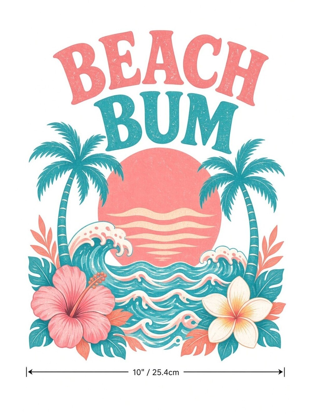 4PCS DTF Transfer Beach Bum Palms Sunset Hibiscus 10in Iron On